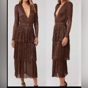 Sabina Musayev Carry Dress - Bronze Brown Size Medium Missing Belt